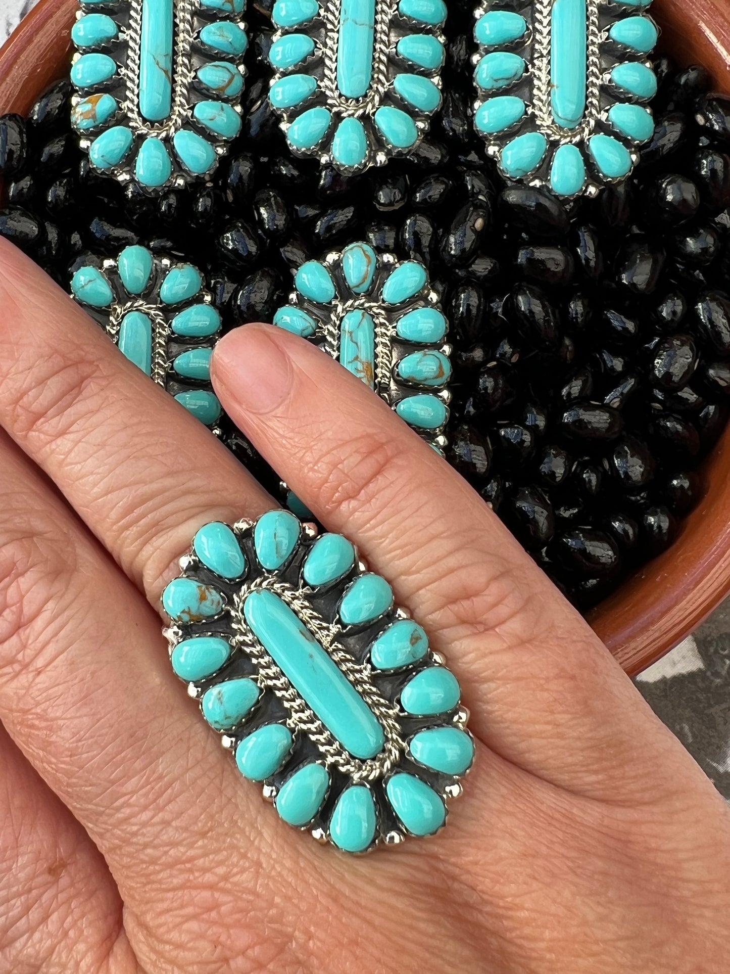 Doe Native American Turquoise Cluster Ring