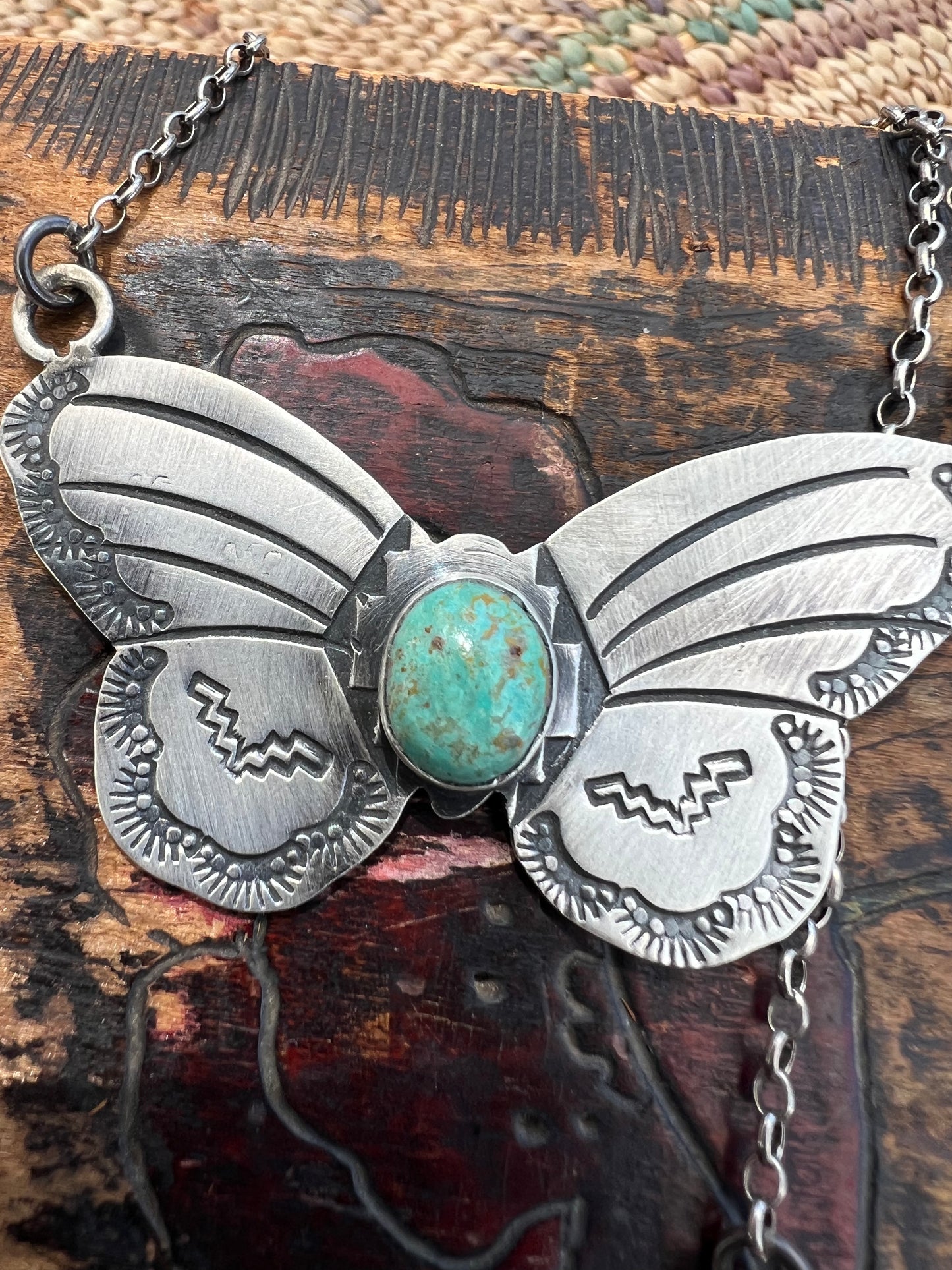 Stamped Butterfly turquoise necklace