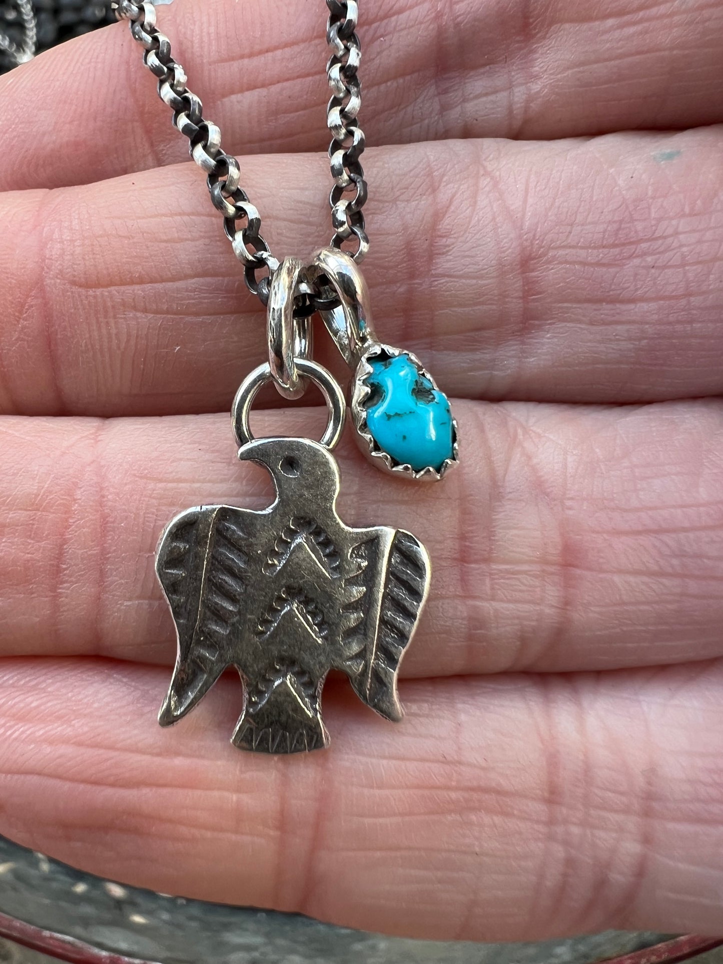 Turquoise Handstamped Charm Necklace