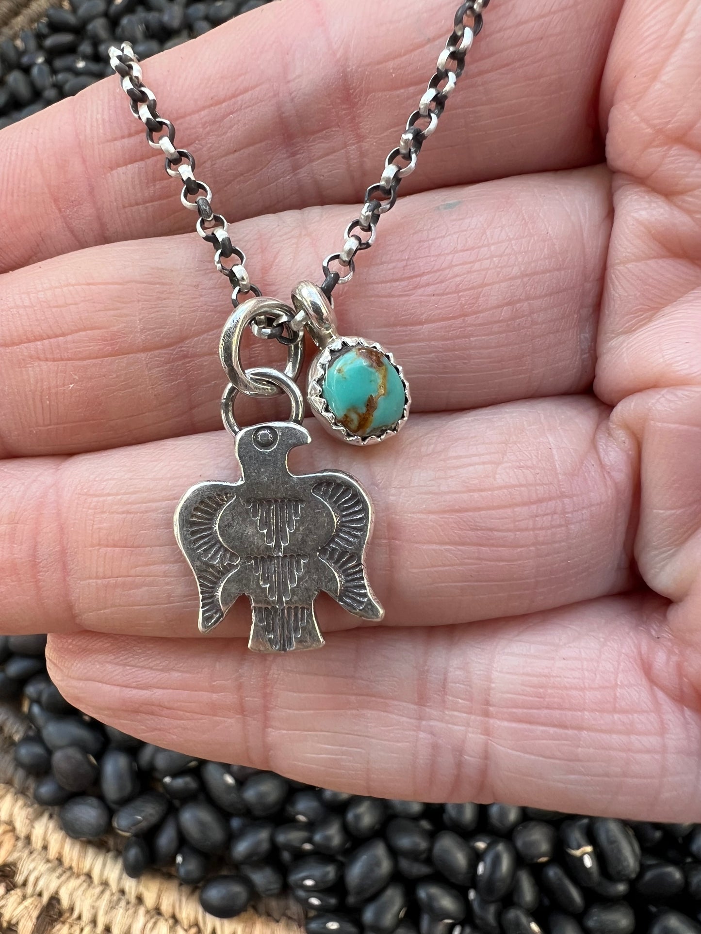 Turquoise Handstamped Charm Necklace