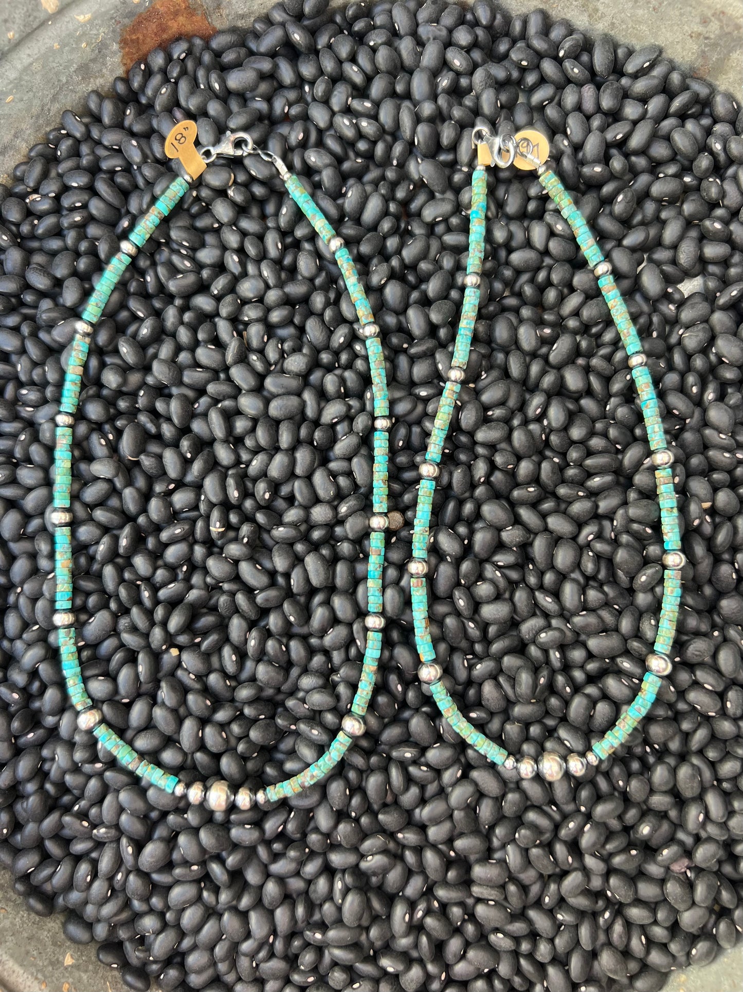Sterling Silver Variegated Pearls with Turquoise Heshi  Necklace