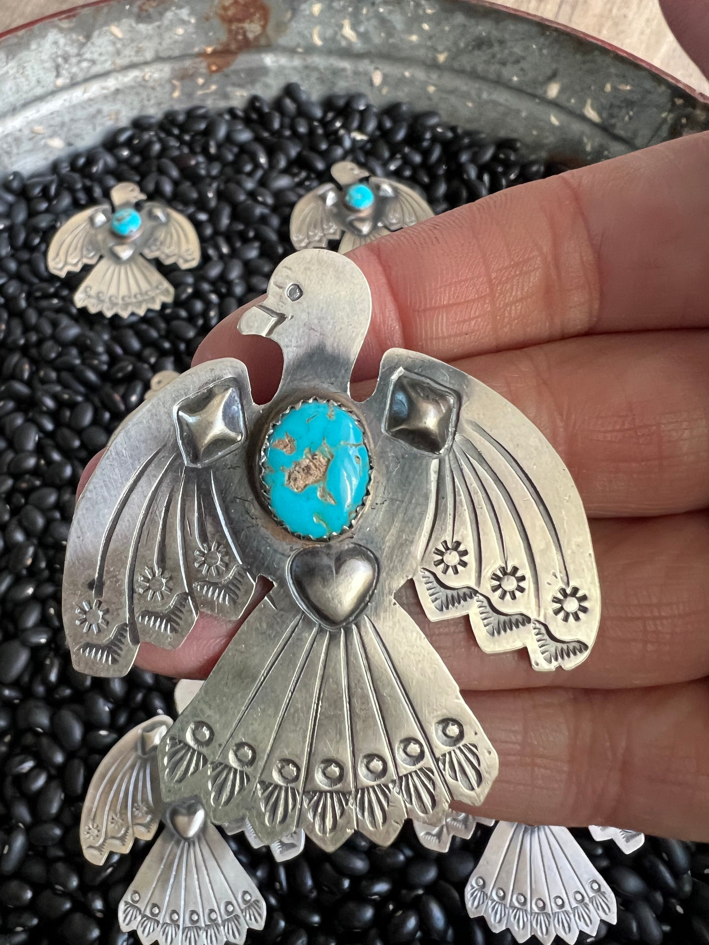 Thunderbird Pendant with natural turquoise nuggets