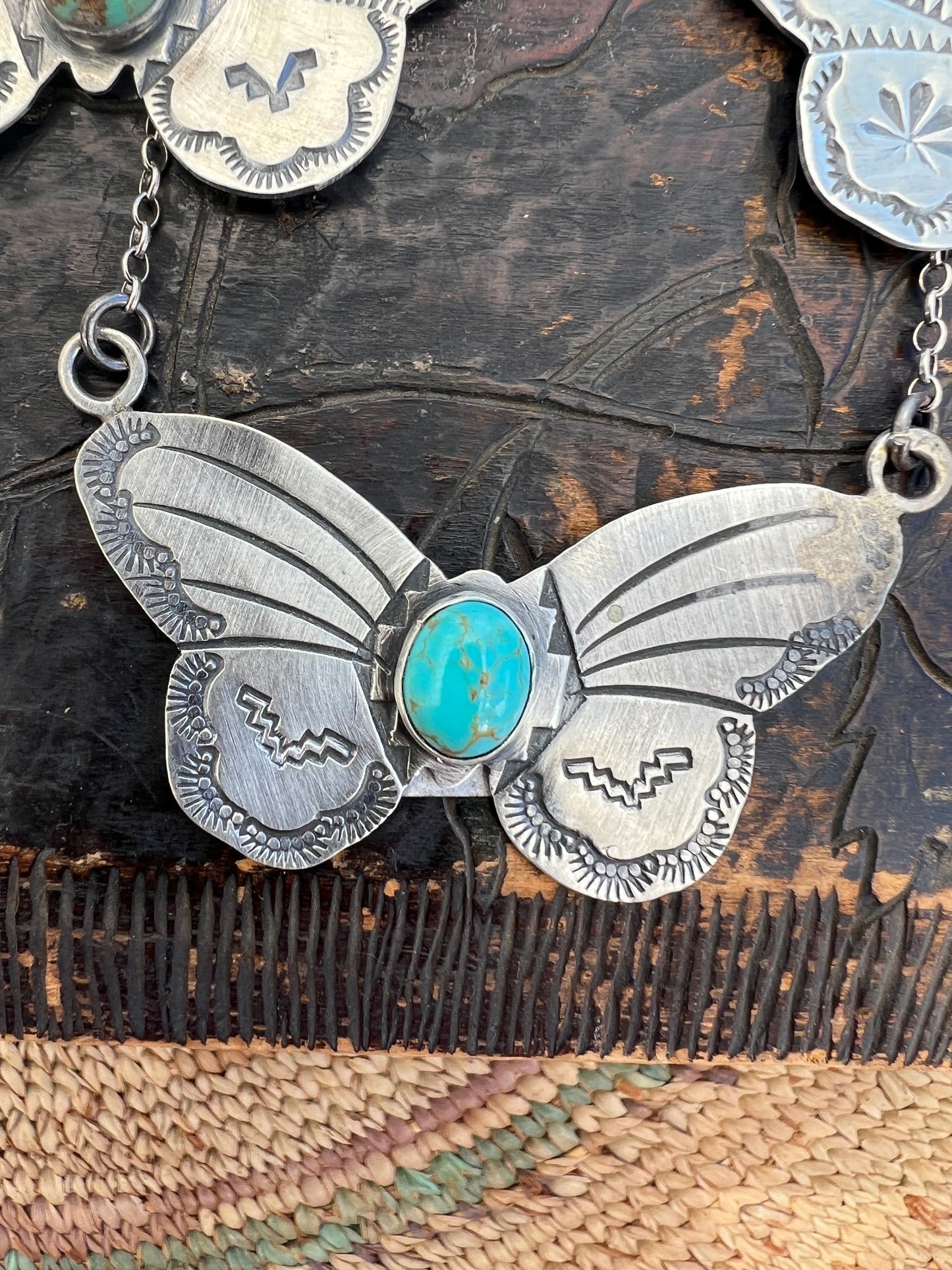 Stamped Butterfly turquoise necklace