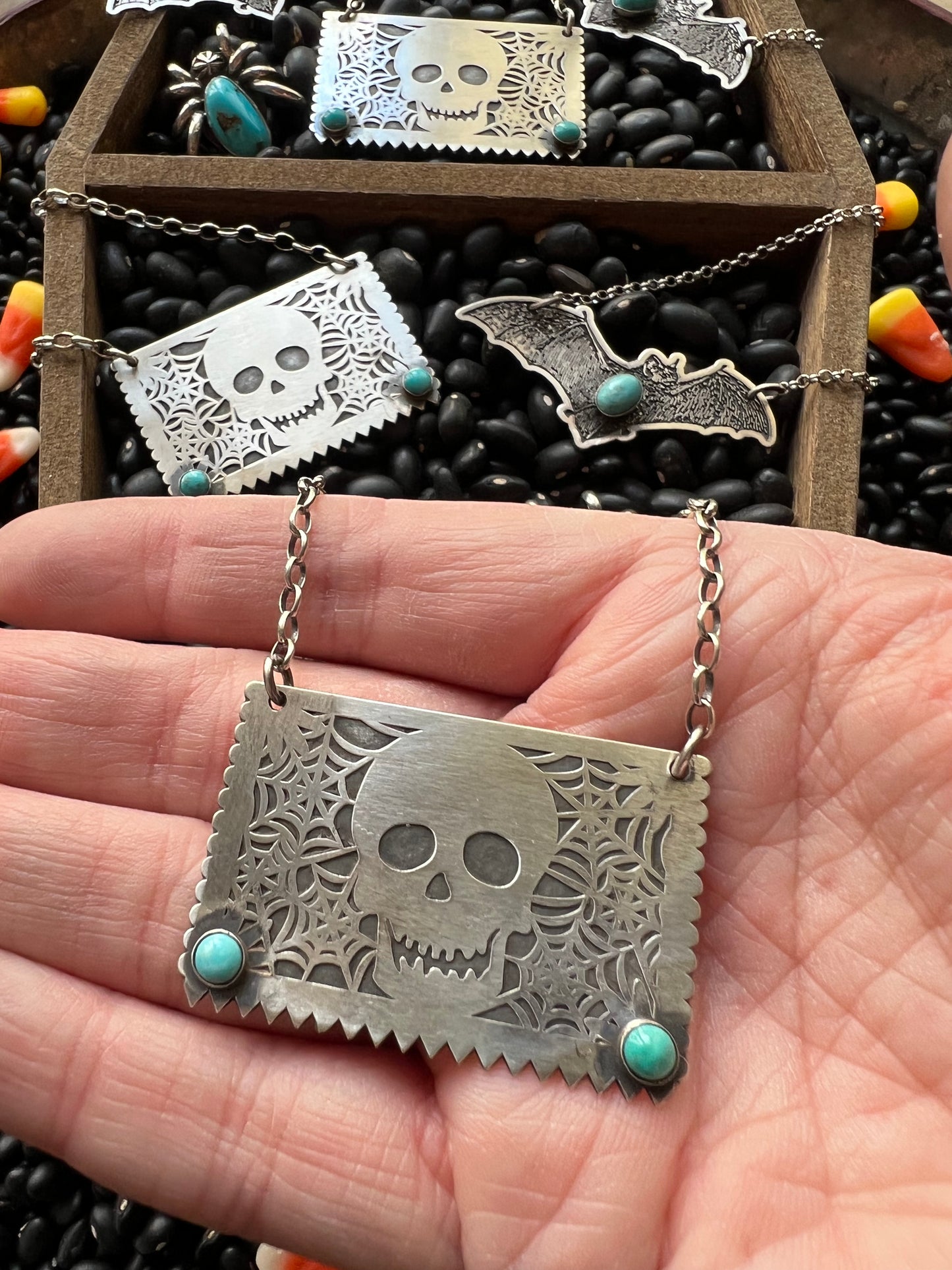 Skull Papel Picado Turquoise Necklace