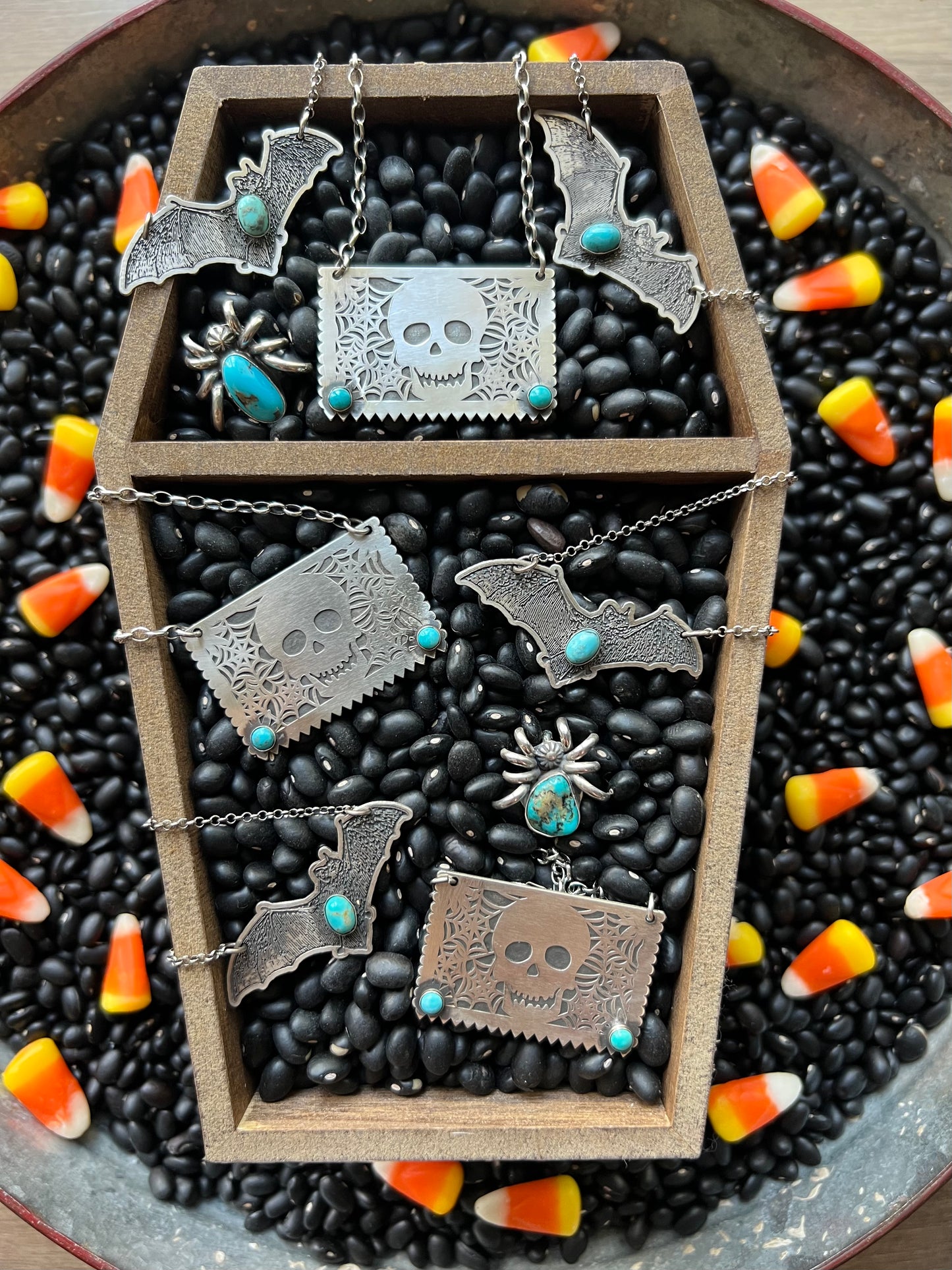 Skull Papel Picado Turquoise Necklace