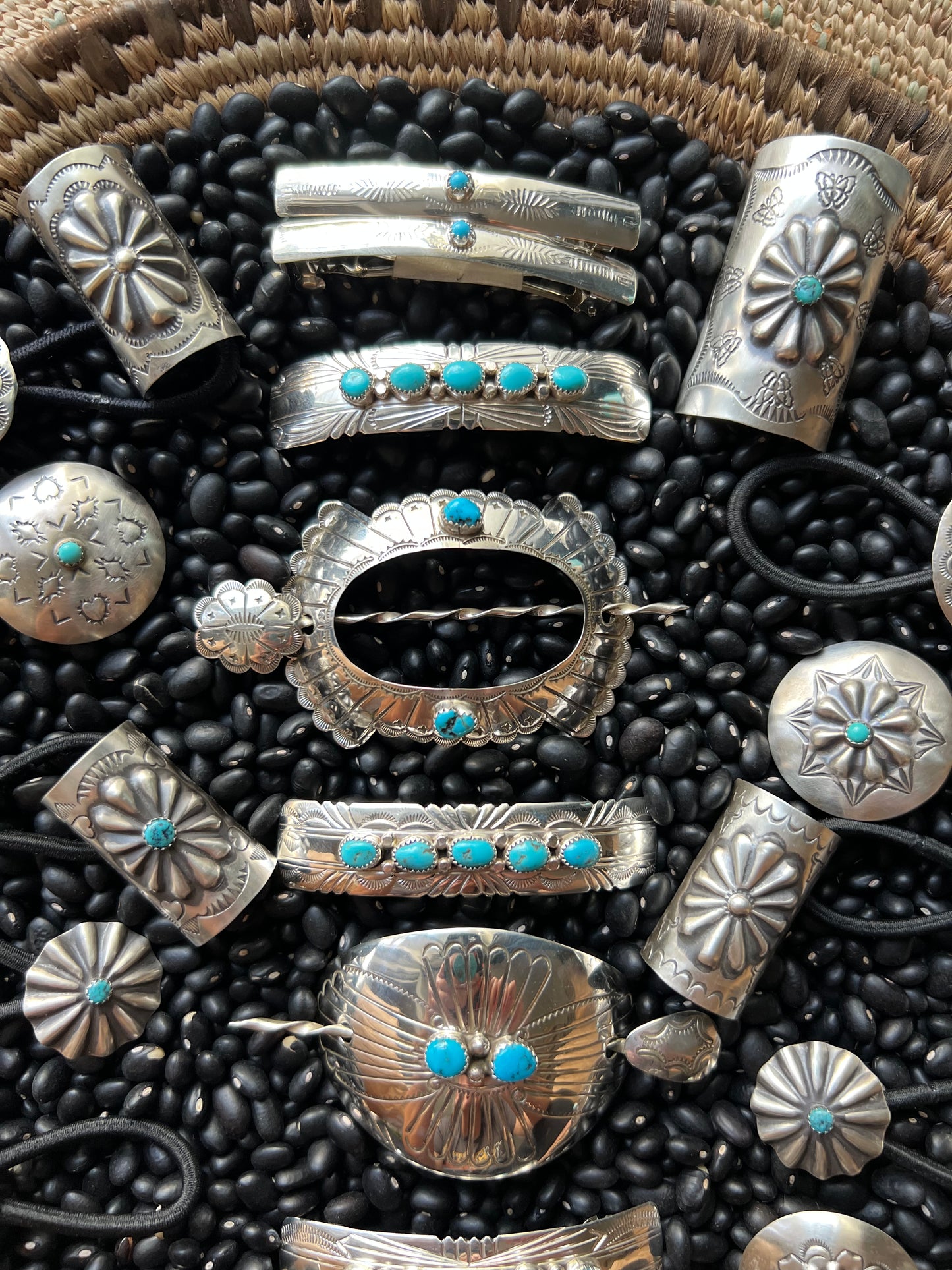 Large Sterling Silver concho hair Braid keeper with Turquoise