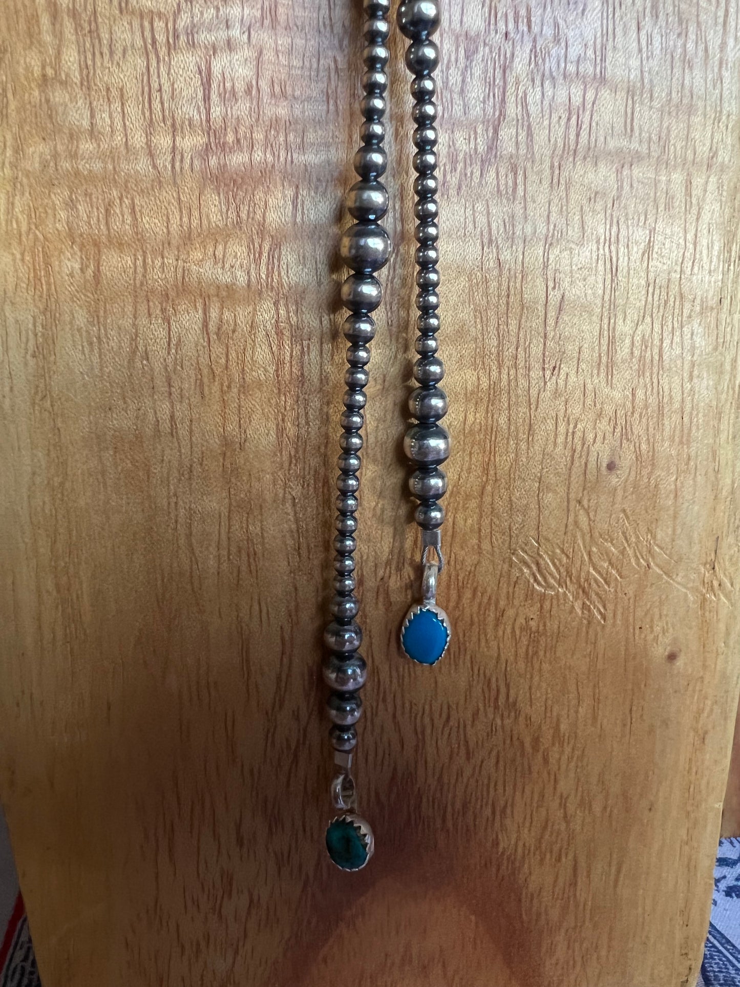Sterling Silver Pearl lariat Necklace with turquoise nugget