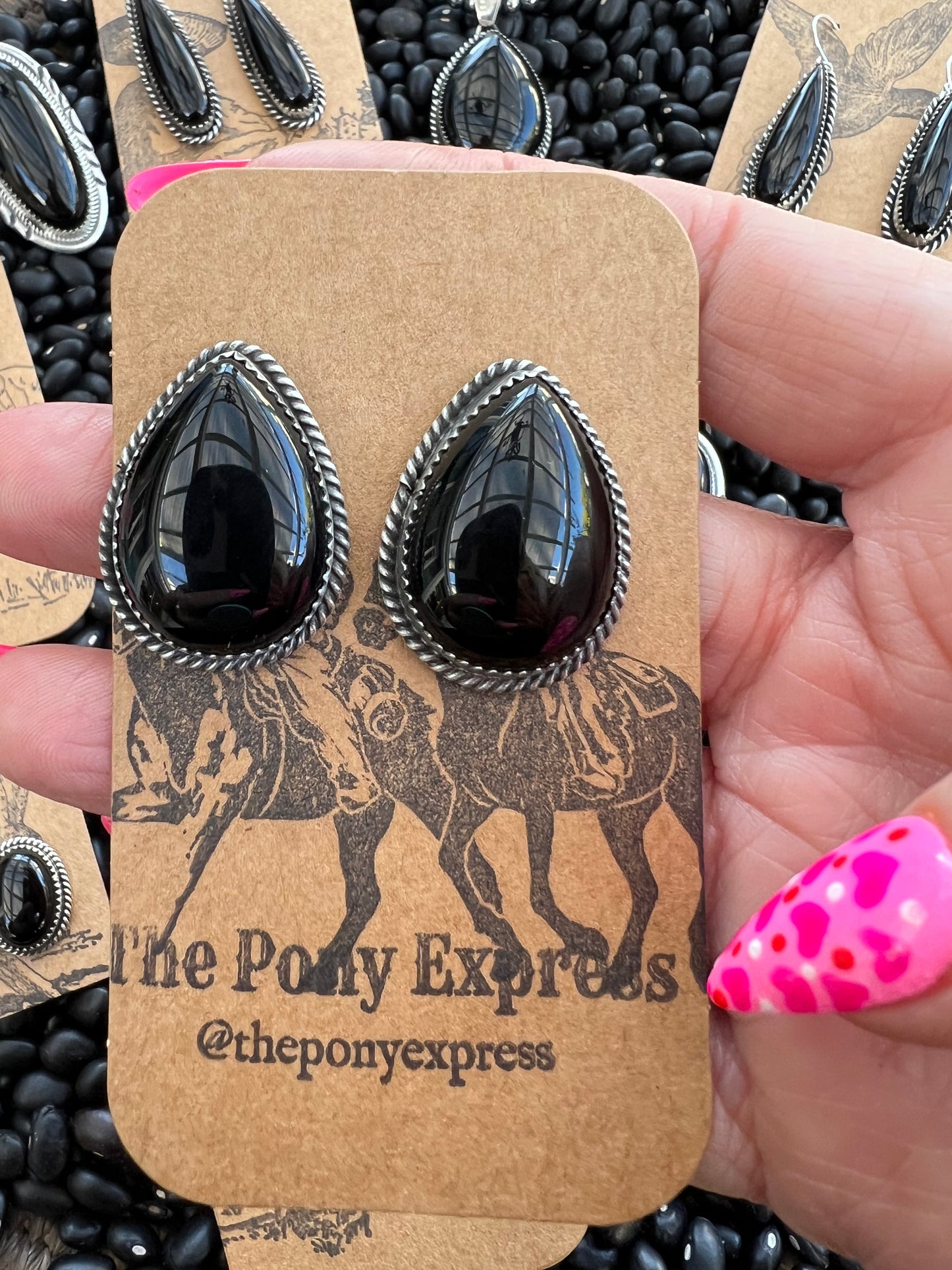 Ink Teardrop Onyx Earrings
