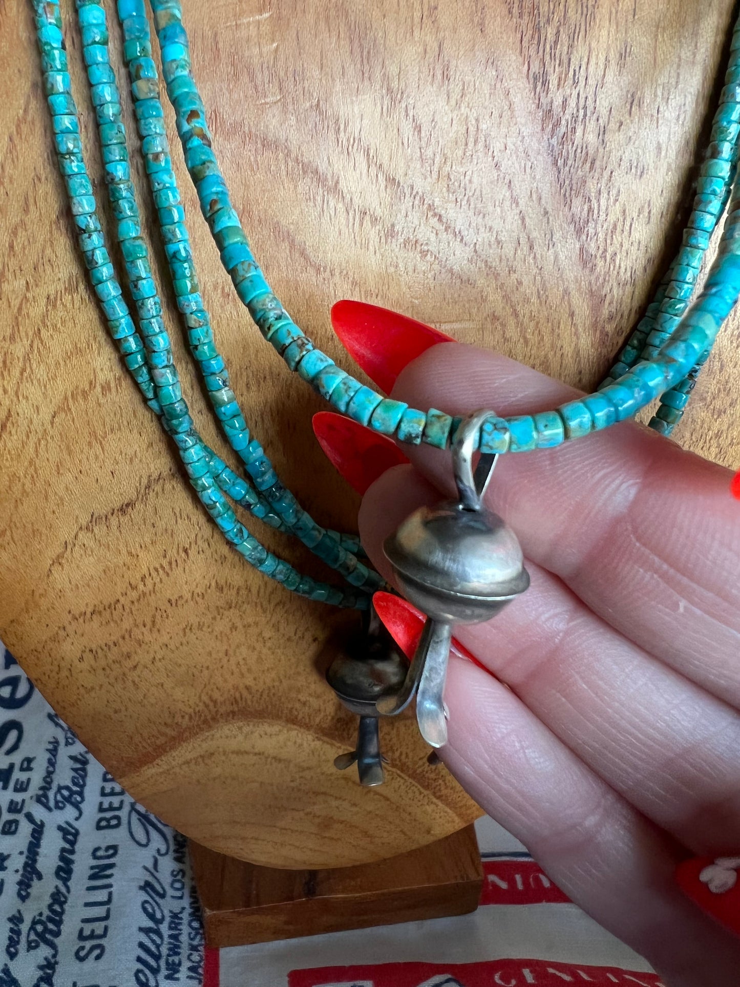 Turquoise Heshi Necklace with Squash Blossom Pendant