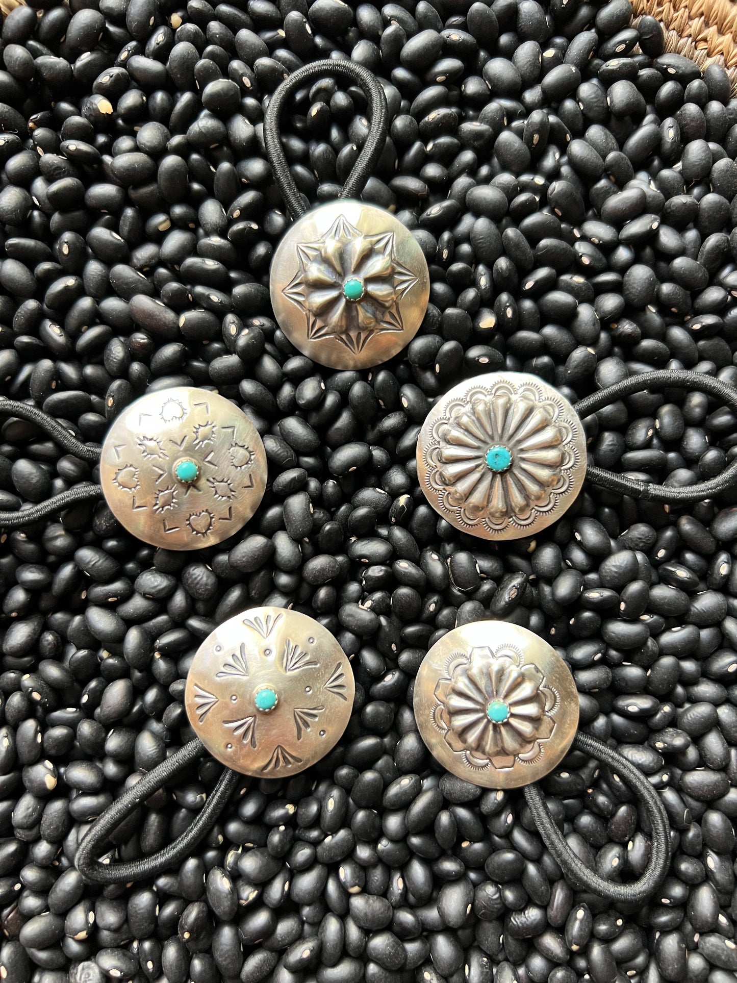 Large Sterling silver Concho hair tie with turquoise