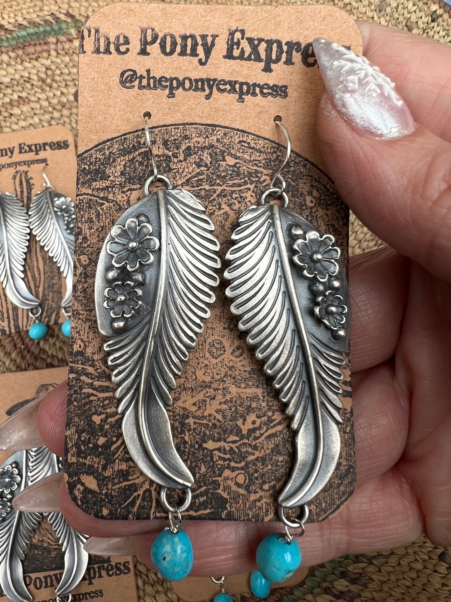 Turquoise Contemporary Feather Earrings