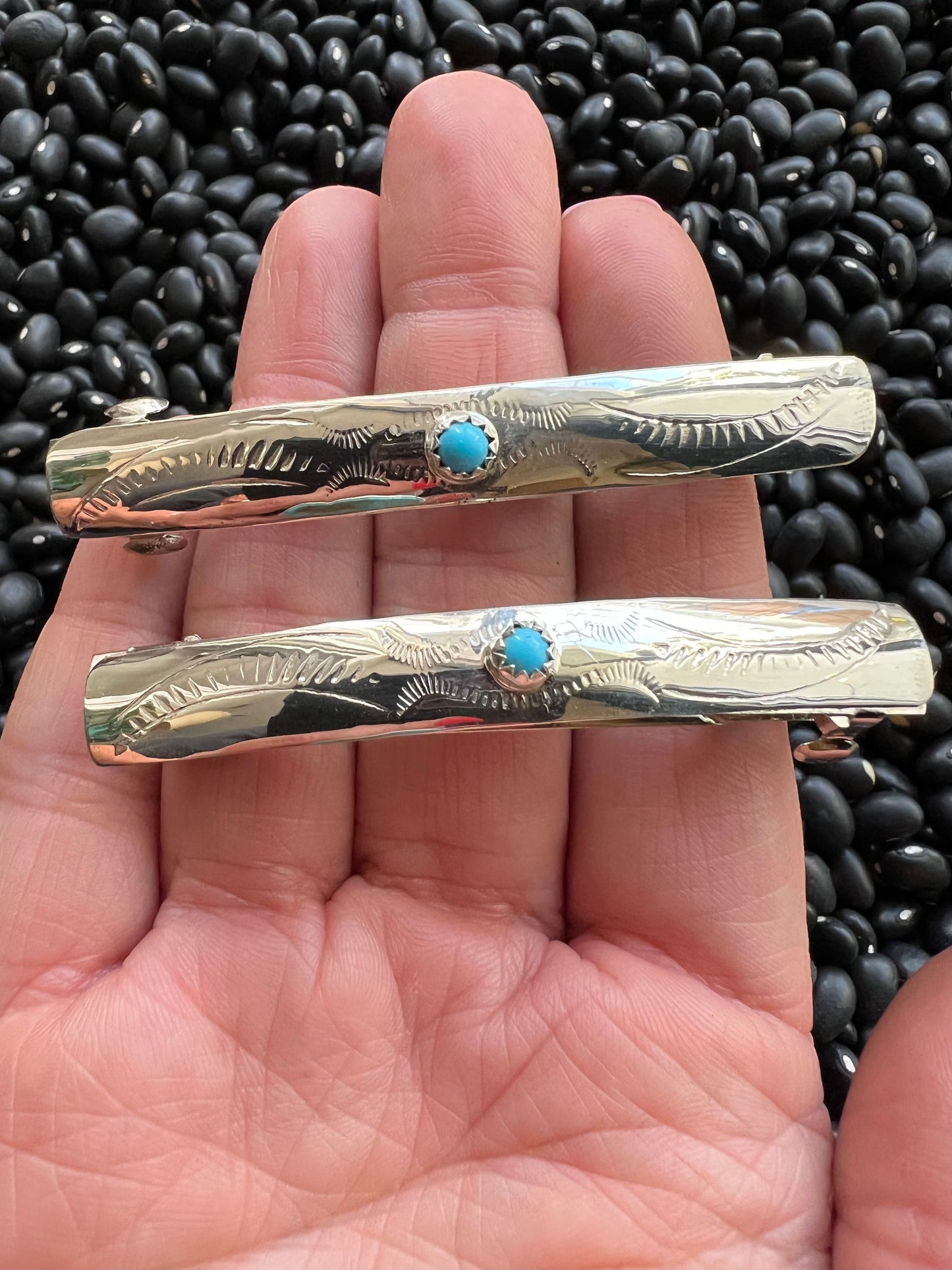 Sterling silver hand stamped hair barrettes