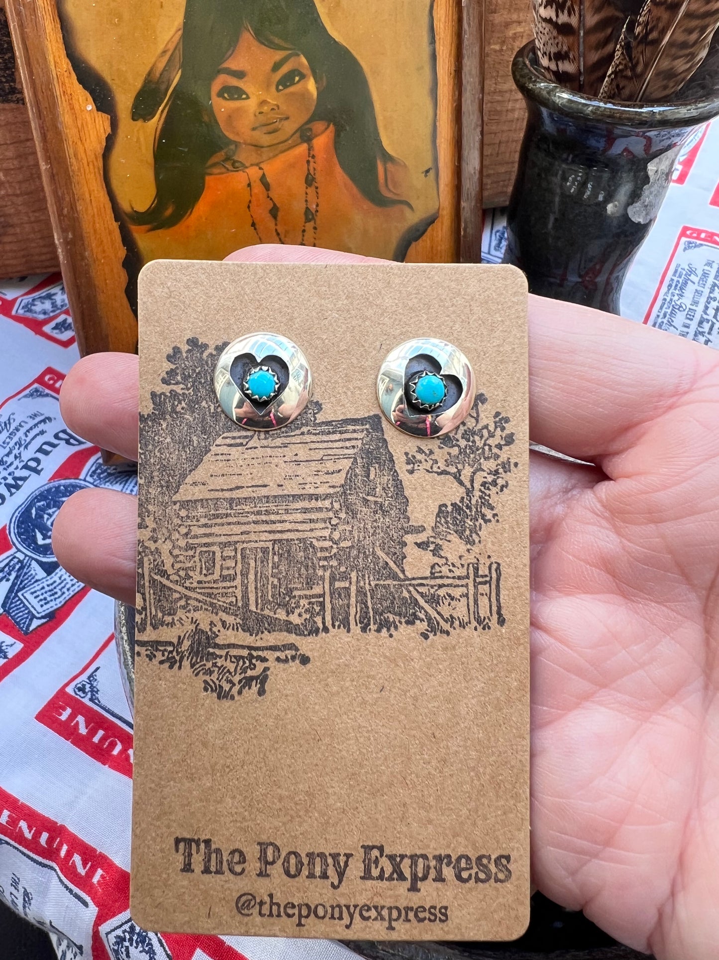 Turquoise Heart Shadow Box Studs
