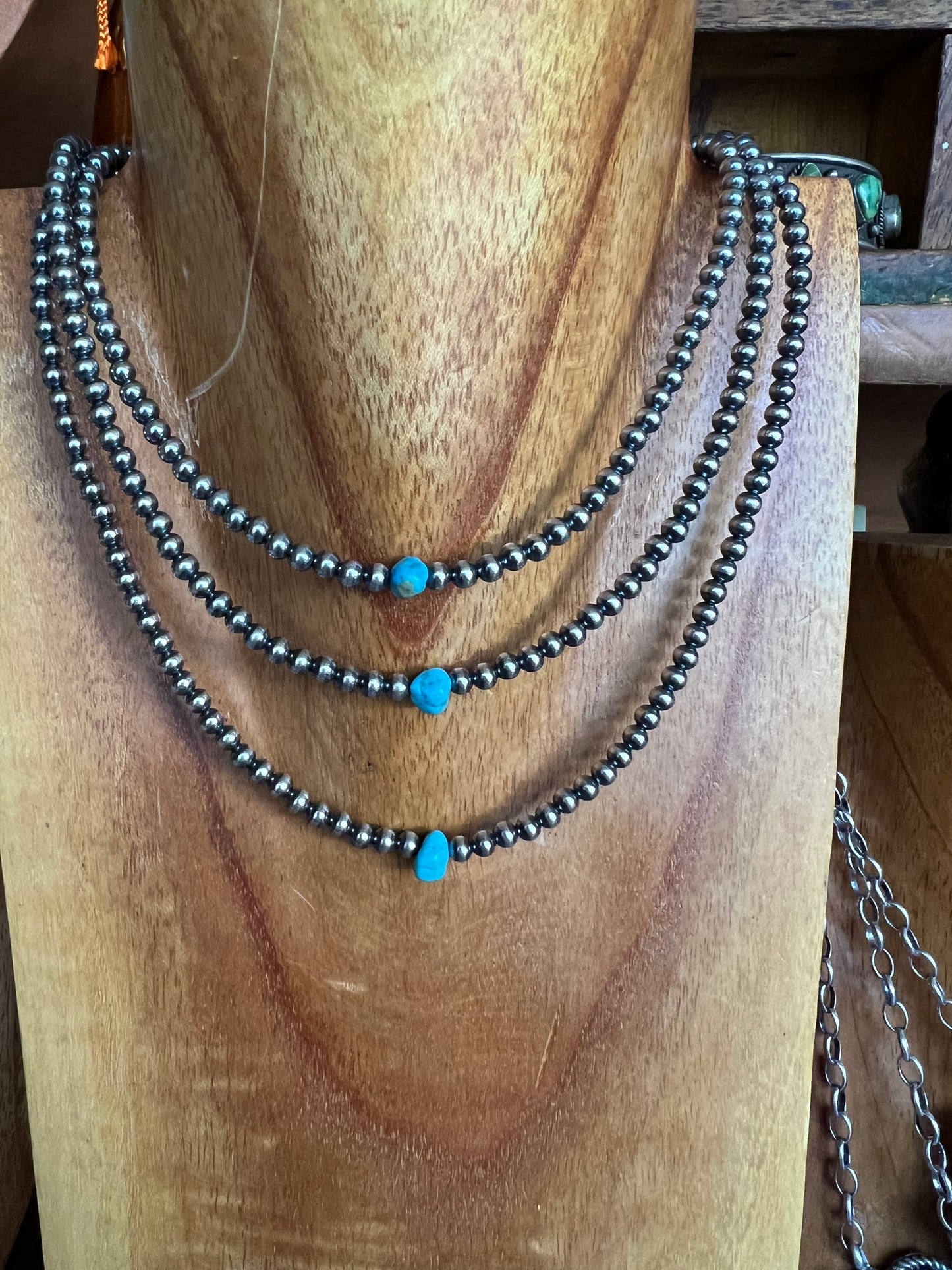 Sterling Silver Pearl Necklace with turquoise nugget