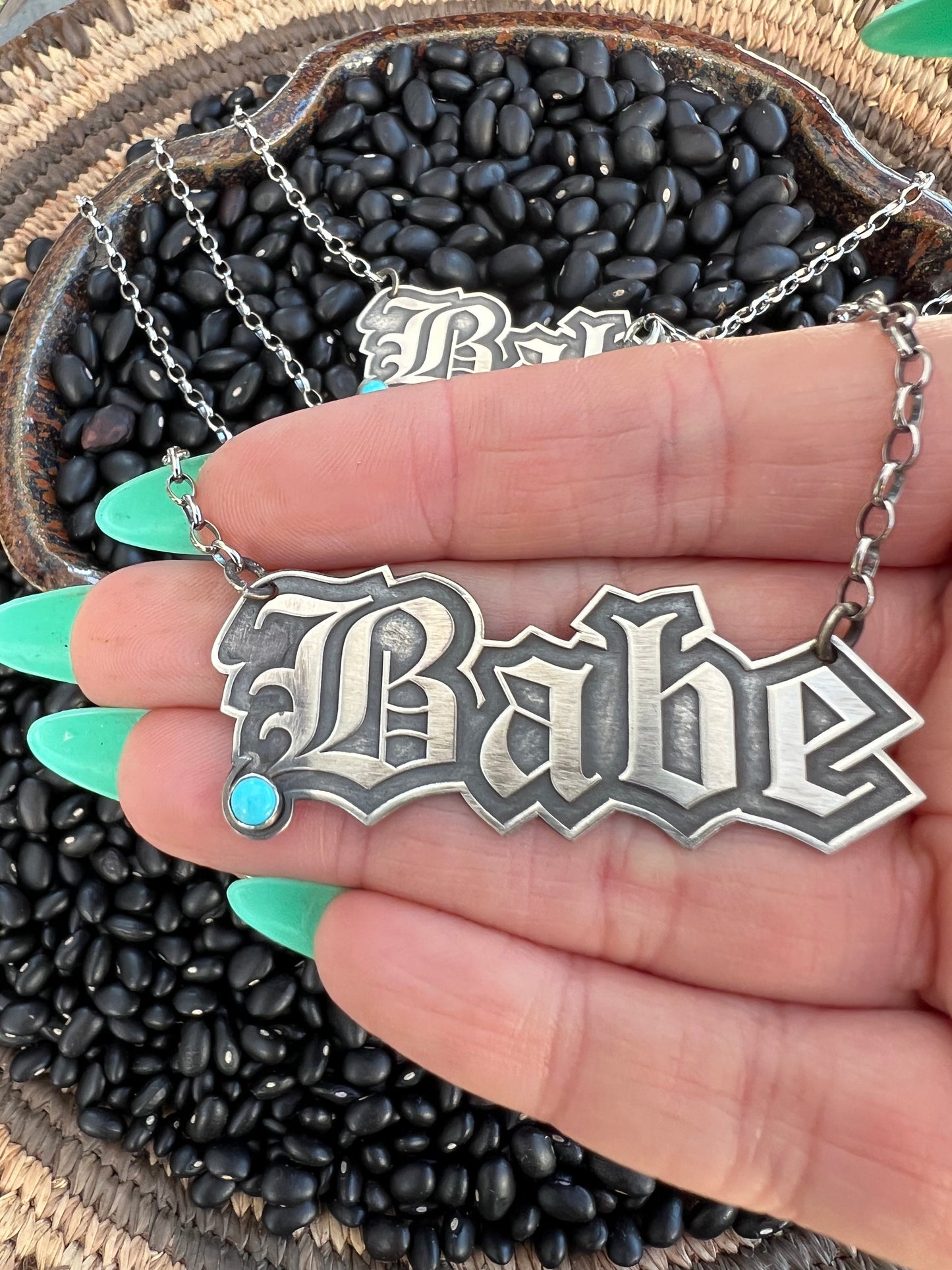 Custom Necklace Nameplate with Turquoise