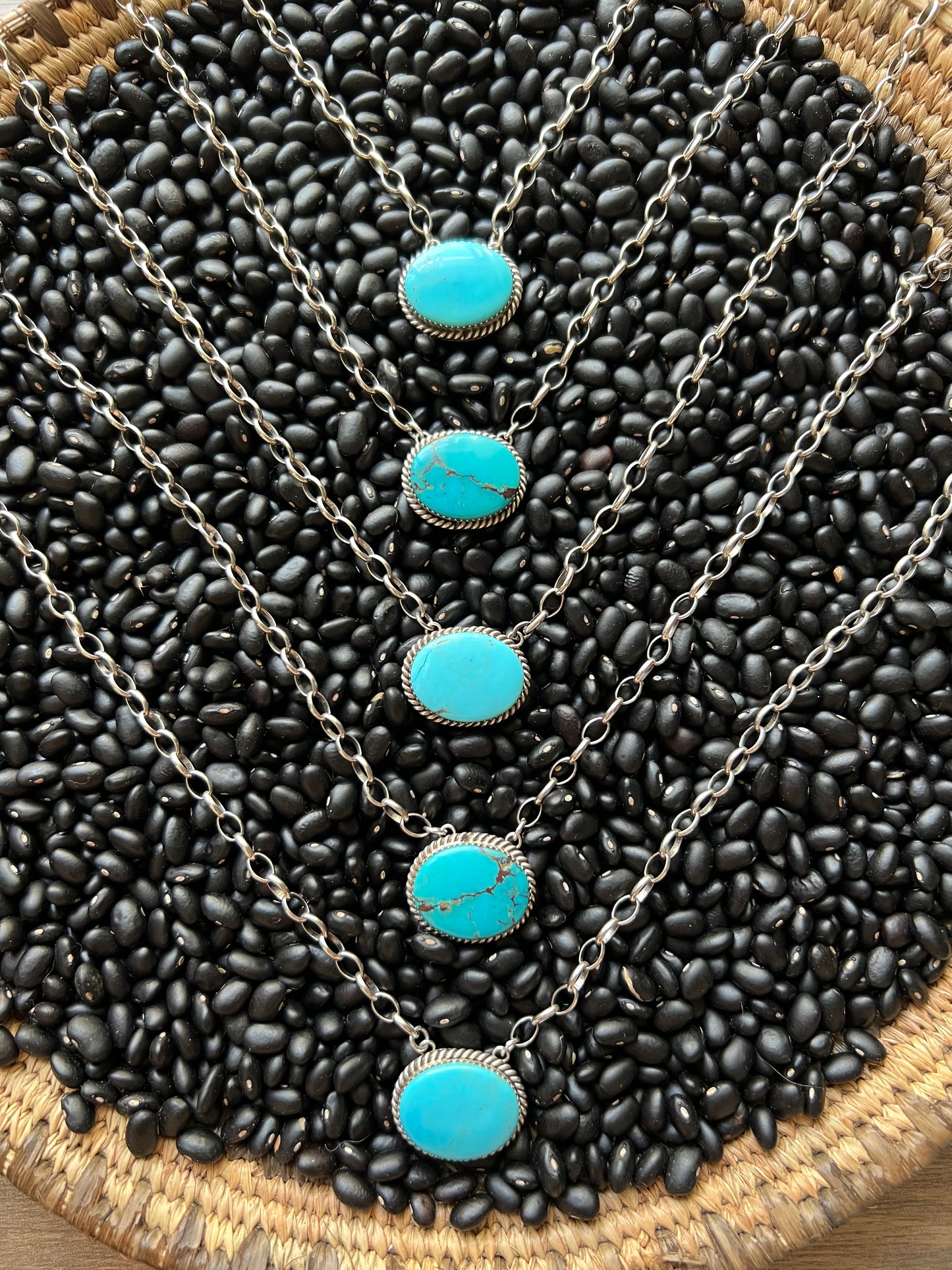 Oval Turquoise Necklace on Large  Chain