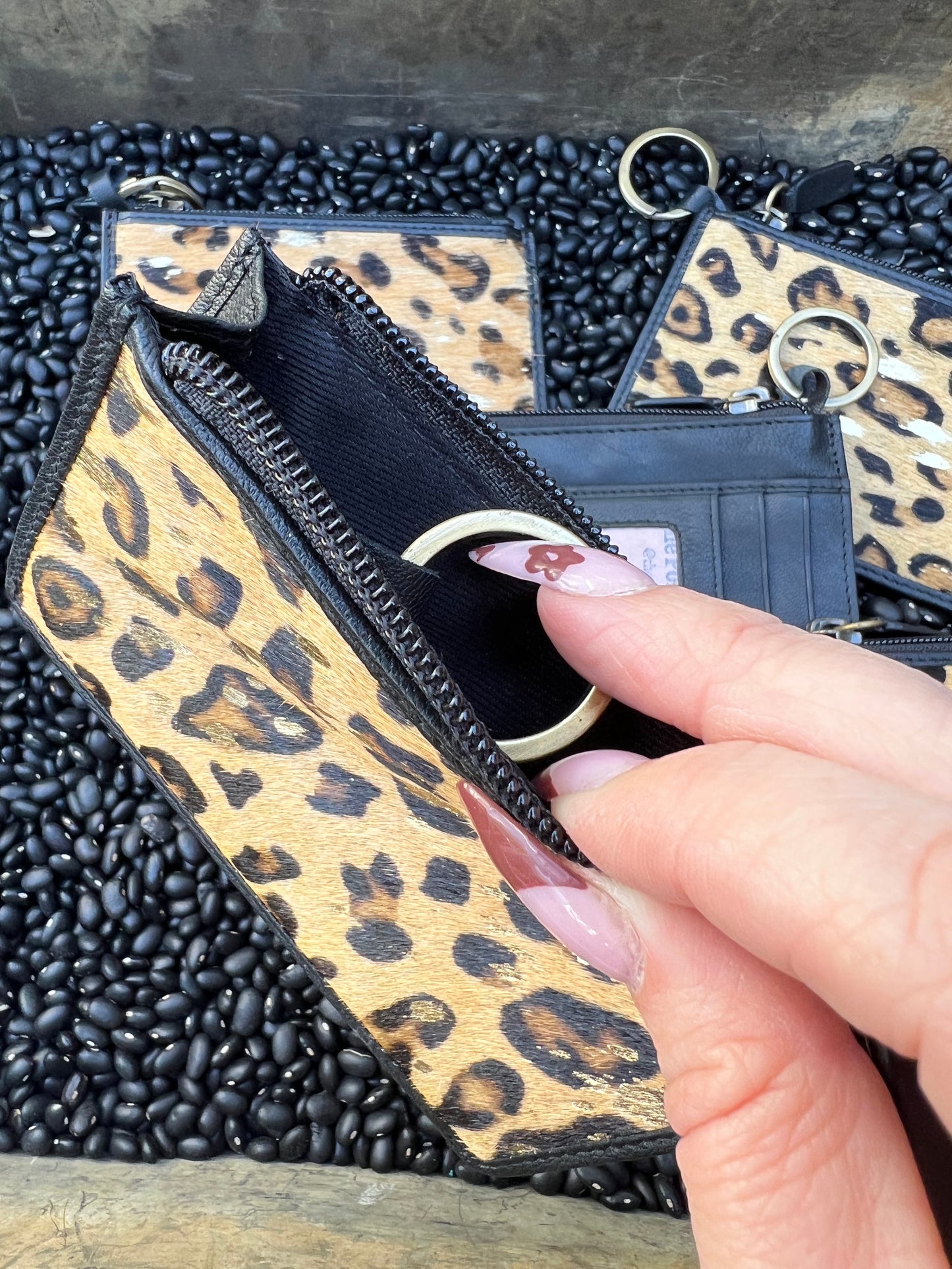 Leopard Cowhide Card Case with keychain