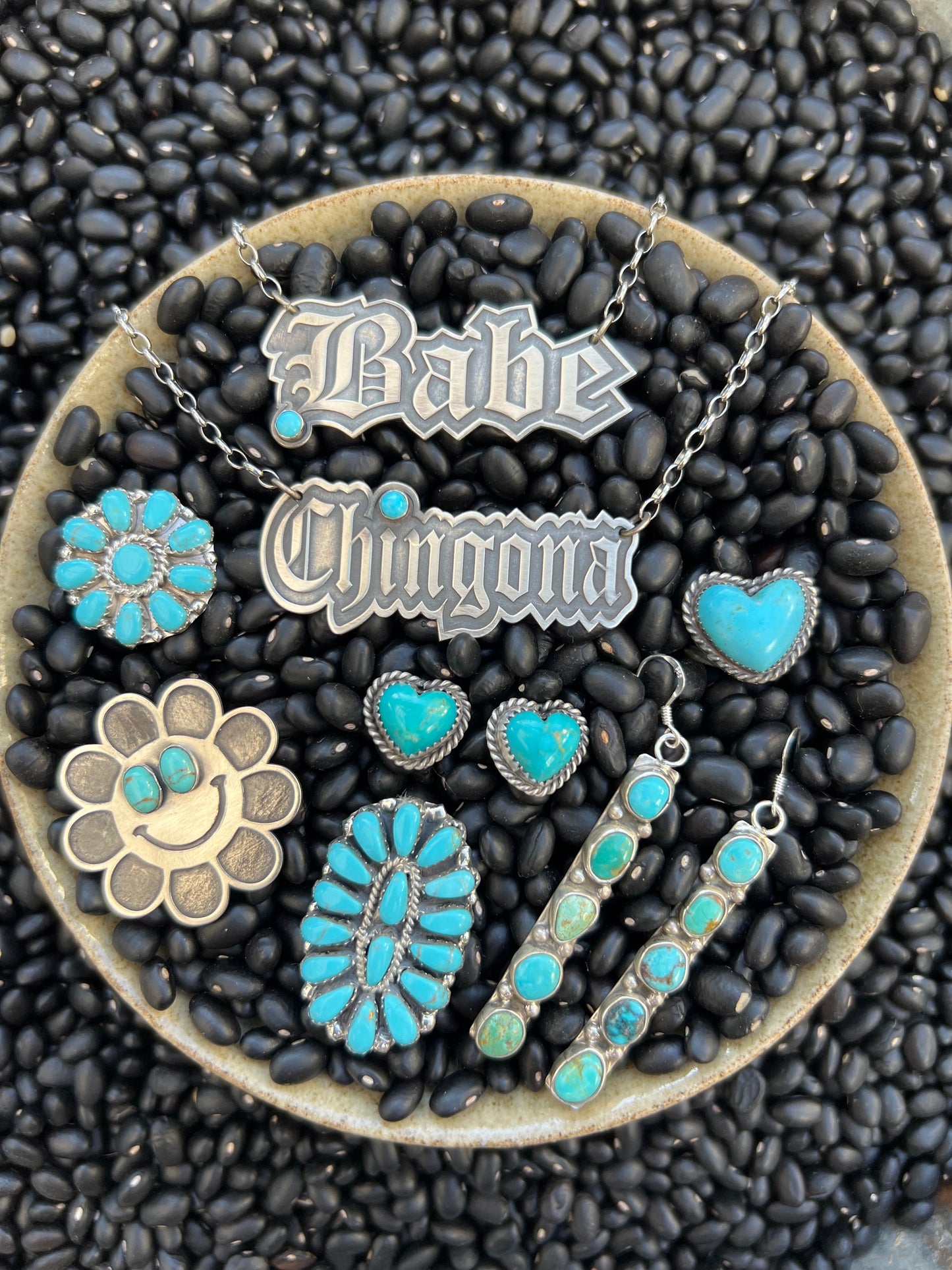 Bride Necklace Nameplate with Turquoise