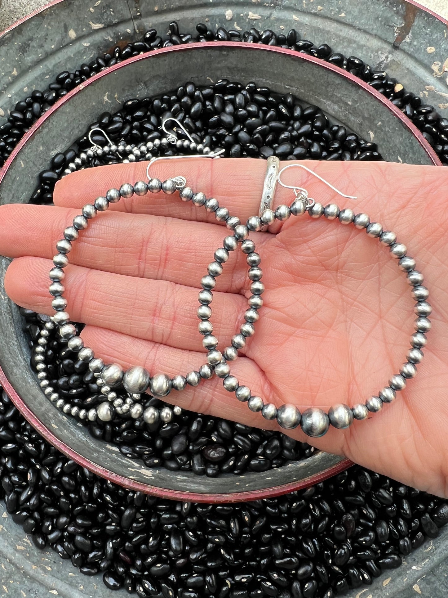Sterling silver pearl hoops