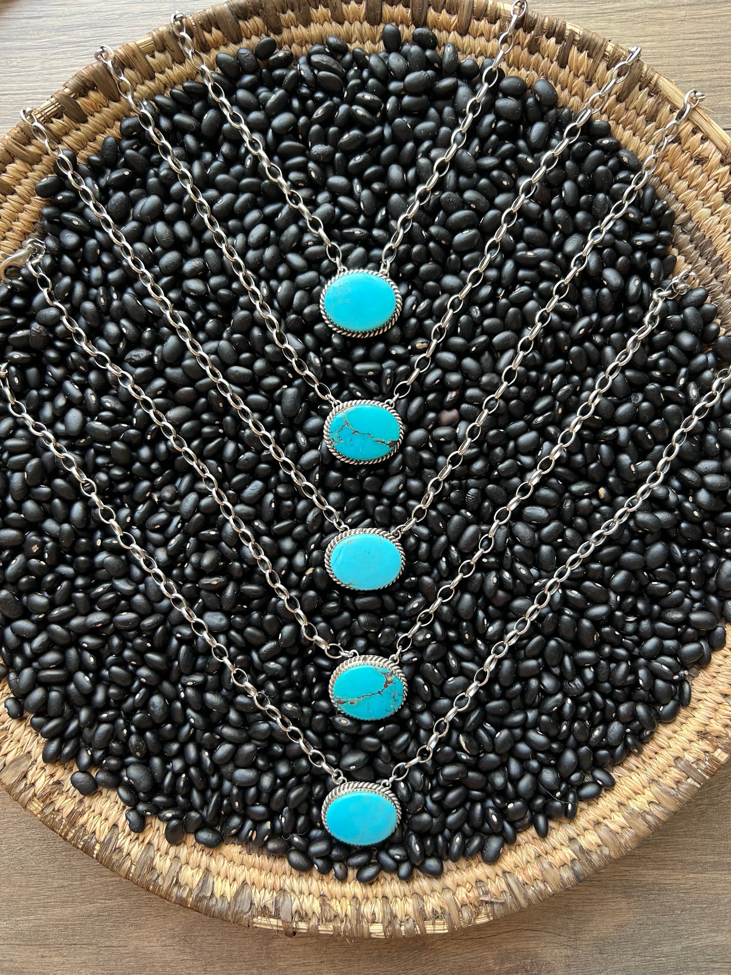 Oval Turquoise Necklace on Large  Chain