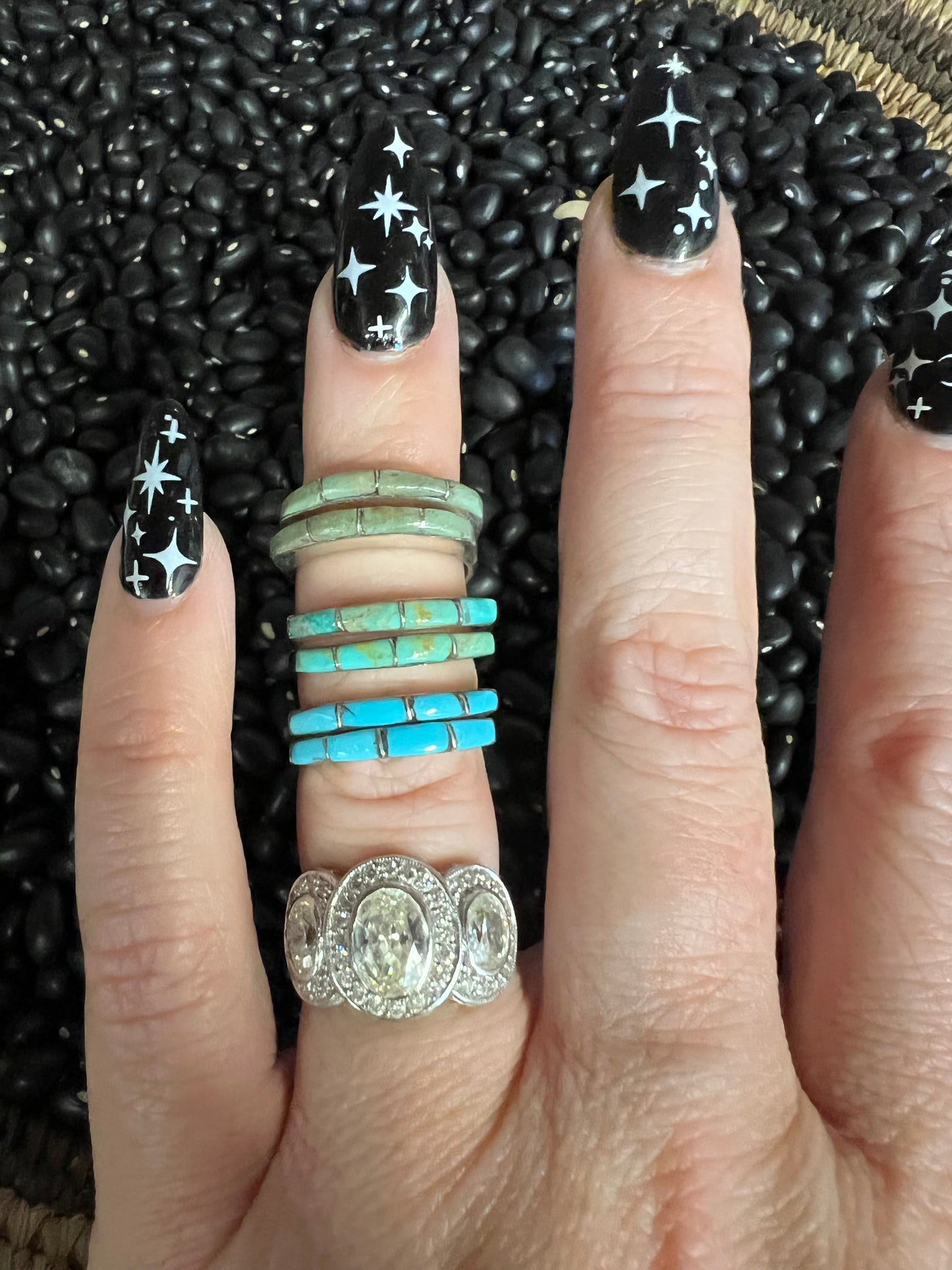 Inlaid turquoise wedding stacker rings
