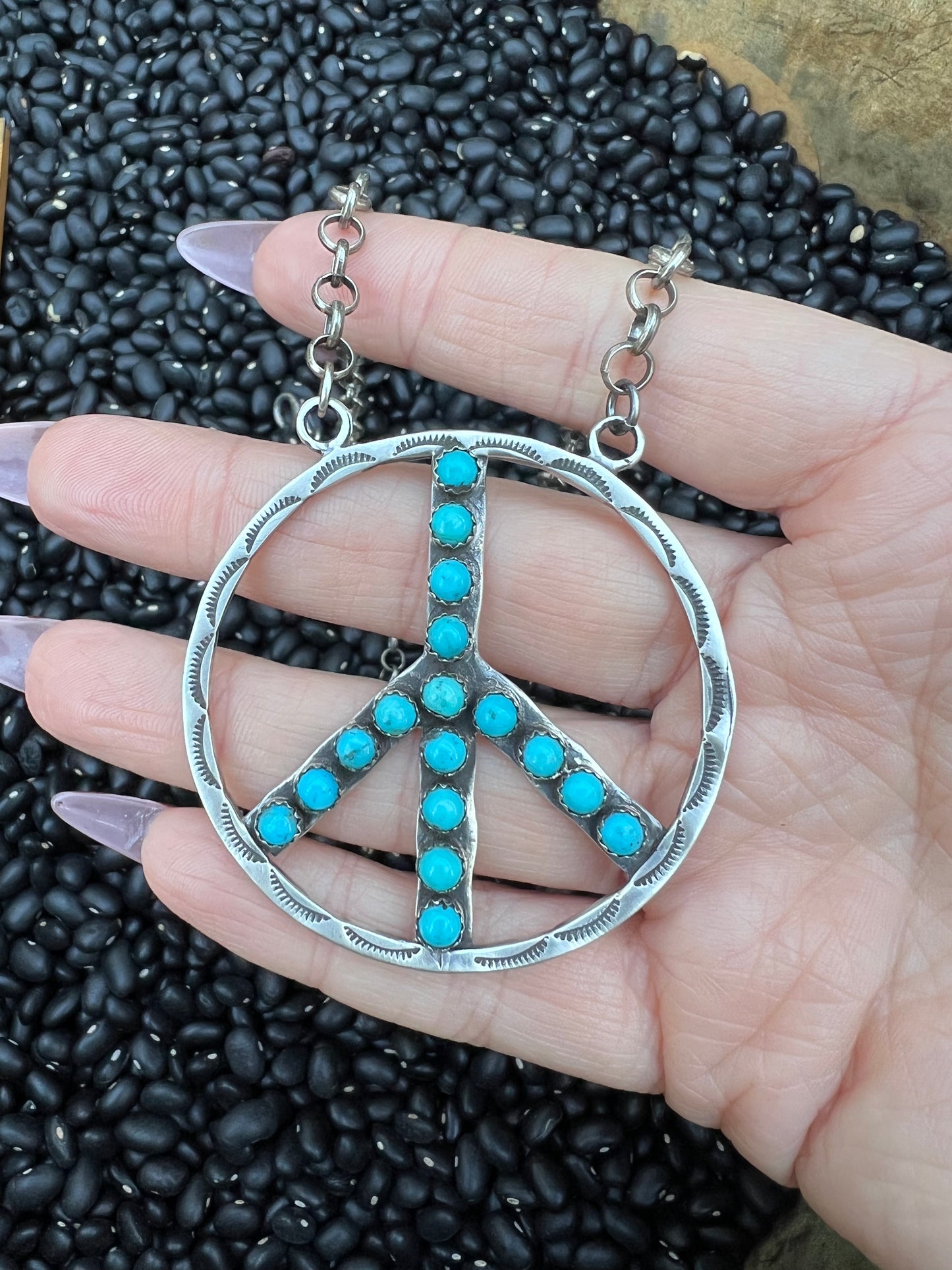 Large Turquoise Peace Sign Necklace